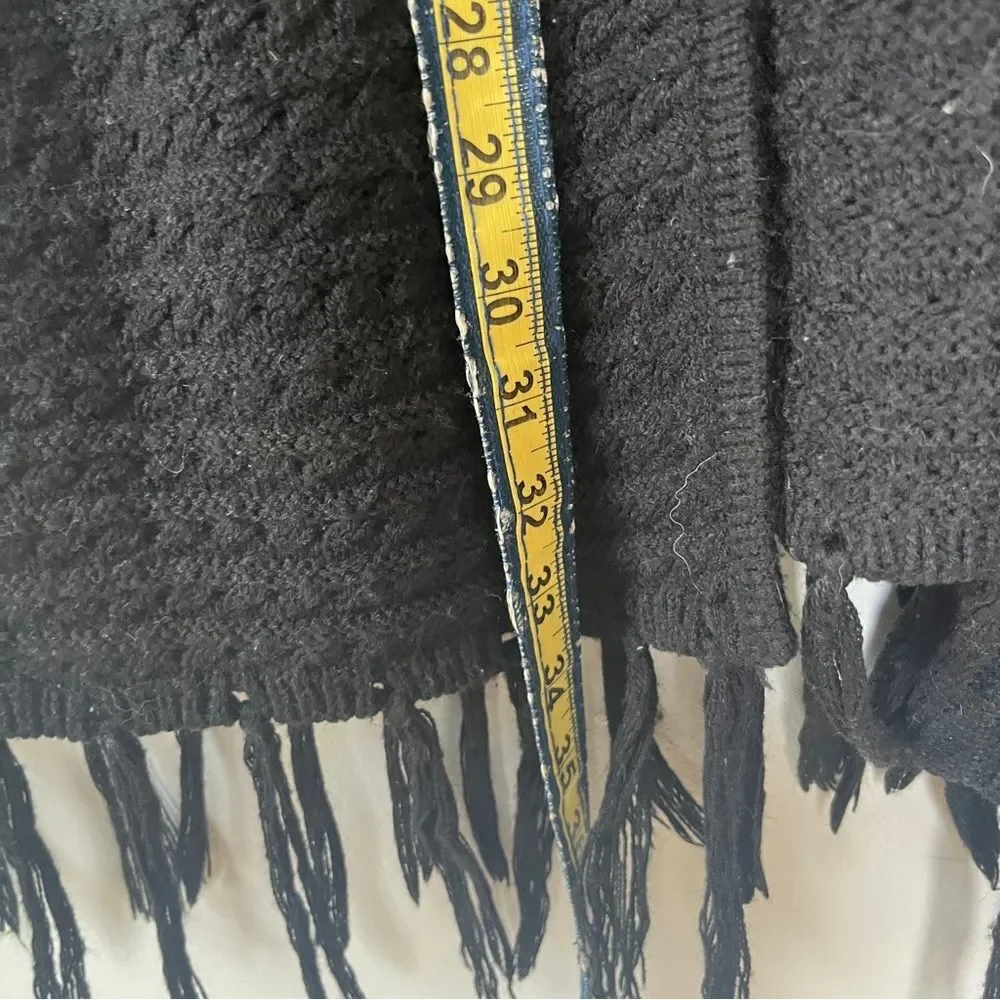 Massini Black Open Knit Fringe Kimono Cardigan – Size S/M